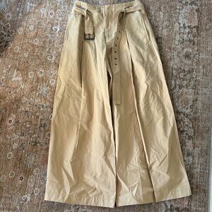 Beige Wide-Leg Pants with Belt